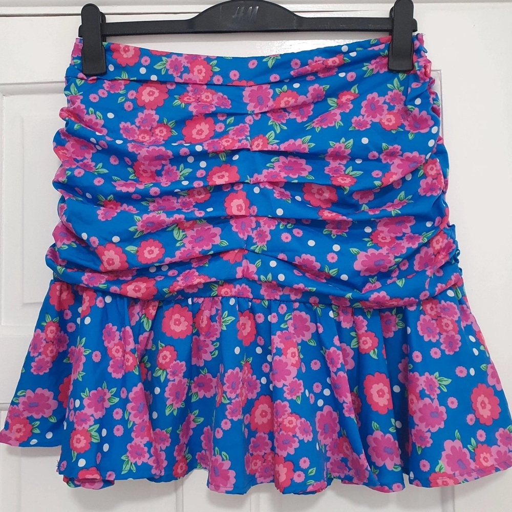 H&M Blue and Pink Floral Mini Skirt